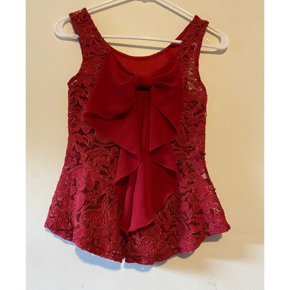 Ambiance Apparel Lace Tank Blouse with Bow- Red- M - Picture 2 of 4